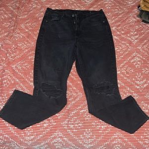 Distressed mom jeans.